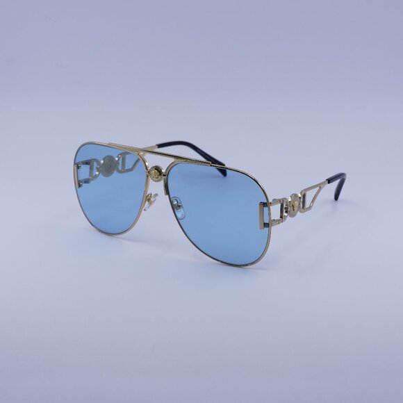 Versace VE2255 1002/1 Sunglasses Gold Aviator Frame, Light Blue Lenses - Picture 1 of 11